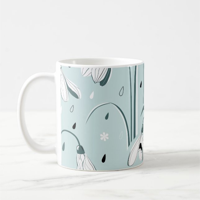 Spring Snowdrop: Vintage Raindrop Background. Coffee Mug (Left)