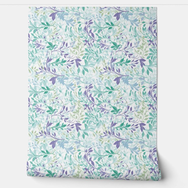 Spring Soft pastel purple and sage green leaves Wallpaper (Unrolling)
