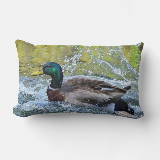 Spring Splash Mallard Duck Lumbar Pillow (Front)