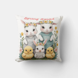 Spring Squad Cute Bunny & Chick Easter Throw Pillow