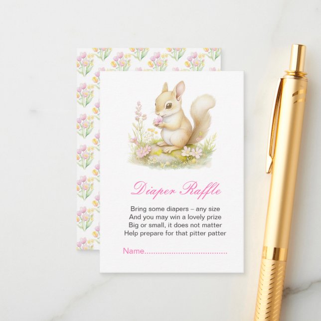Spring Squirrel Baby Shower Enclosure Card (Front/Back In Situ)