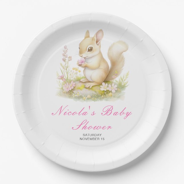 Spring Squirrel Baby Shower Paper Plate (Front)
