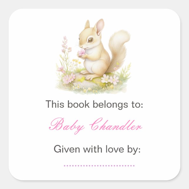 Spring Squirrel Baby Shower Square Sticker (Front)