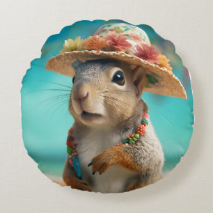 Spring Squirrel Round Pillow