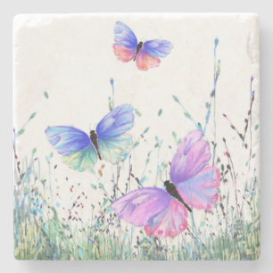 Spring Stone Coaster Colourful Butterflies Flying