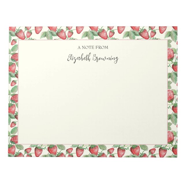 Spring Strawberries Hand-Illustrated Strawberry Notepad (Front)