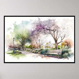 Spring Strolling in The Park Watercolor Poster