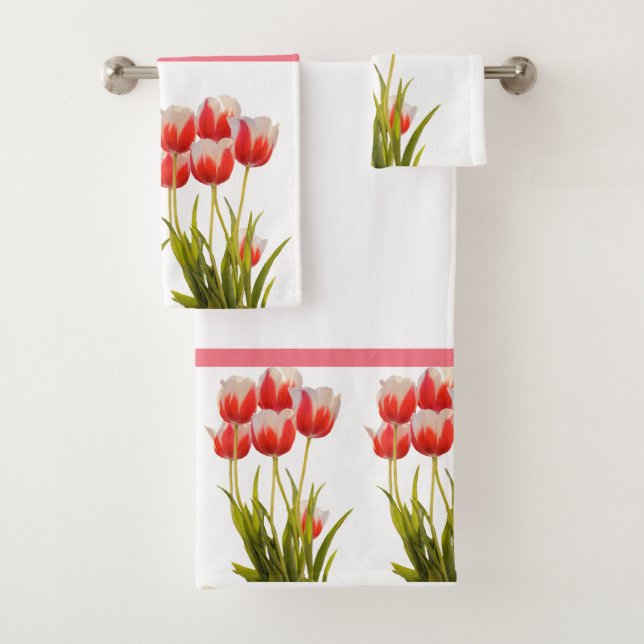 Spring Style Red Tulip Flower Bath Towel Set (Insitu)