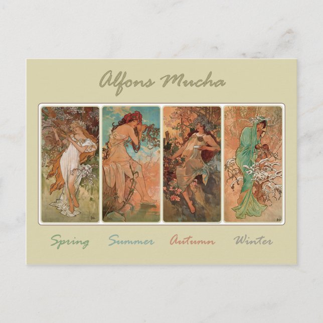 Spring Summer Autumn Winter by Mucha Postcard (Front)