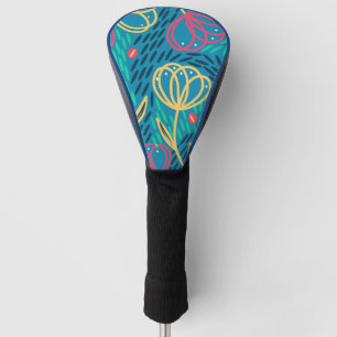 Spring Summer Bright Floral Pink Mint Blue Yellow  Golf Head Cover