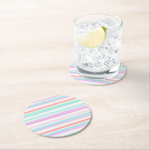 Spring summer colours in stripes round paper coaster