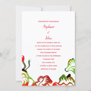 Spring Summer Fall Red White Colourful Boho Weddin Invitation