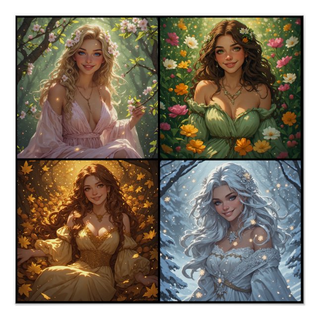 Spring Summer Fall Winter Nature Goddess Nymphs Poster (Front)