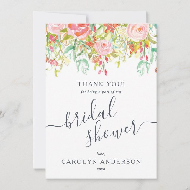 Spring Summer Floral | Bridal Shower Thank You Card (Front)