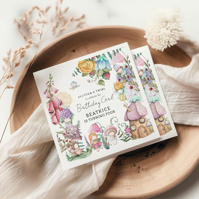 Spring Summer Floral 'Little Fairies Girl Birthday Napkin (Creator Uploaded)