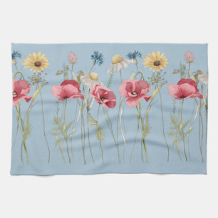 Spring summer flowers meadow blue   kitchen towel