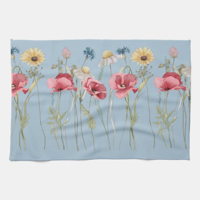 Spring summer flowers meadow blue   kitchen towel (Horizontal)