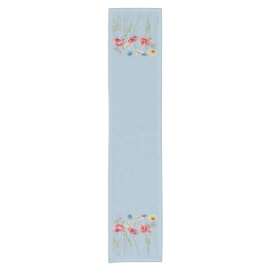 Spring summer flowers meadow blue  short table runner