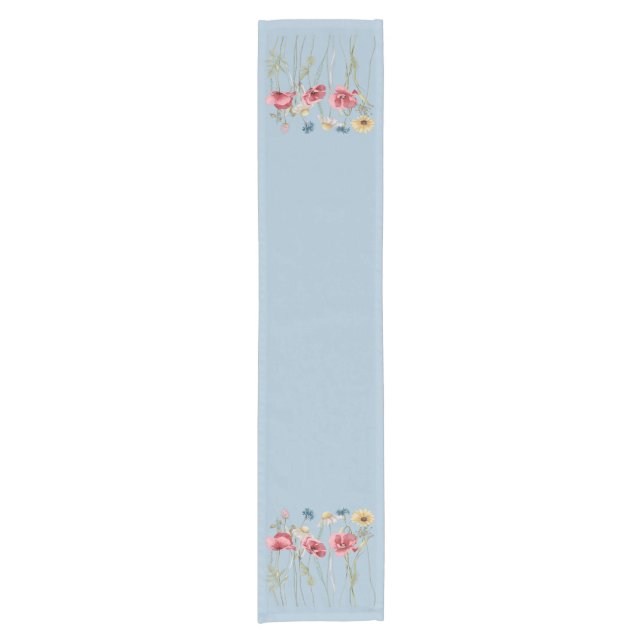 Spring summer flowers meadow blue  short table runner (Front)