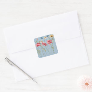 Spring summer flowers meadow blue square sticker