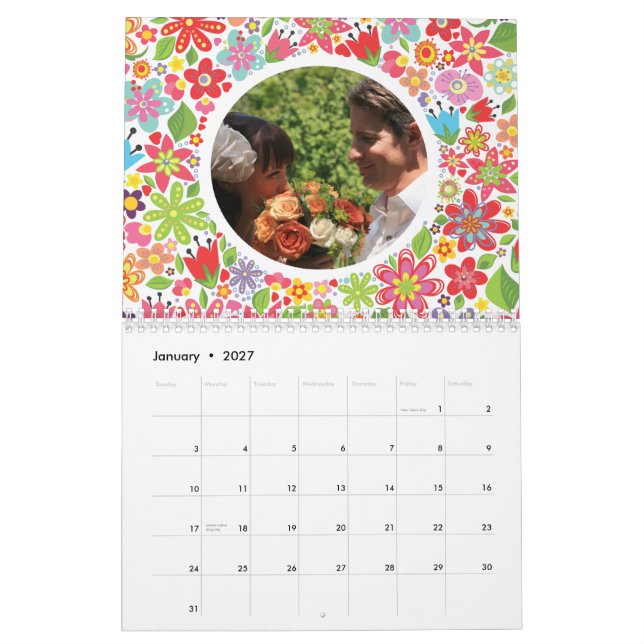 Spring Summer Flowers Wedding Photo Guest Book Calendar (Jan 2027)