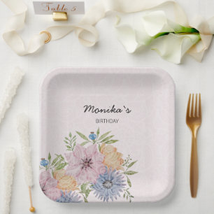 Spring Summer Garden Watercolor Lace Paper Plate