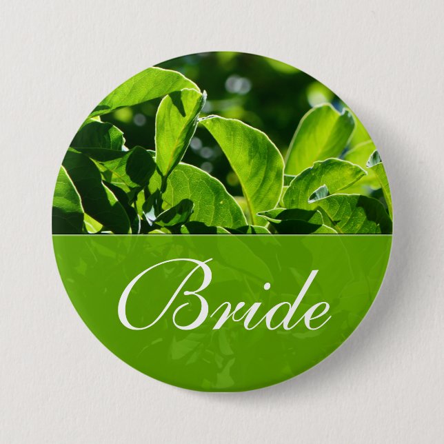 Spring, summer green leaves bride wedding 3 inch round button (Front)