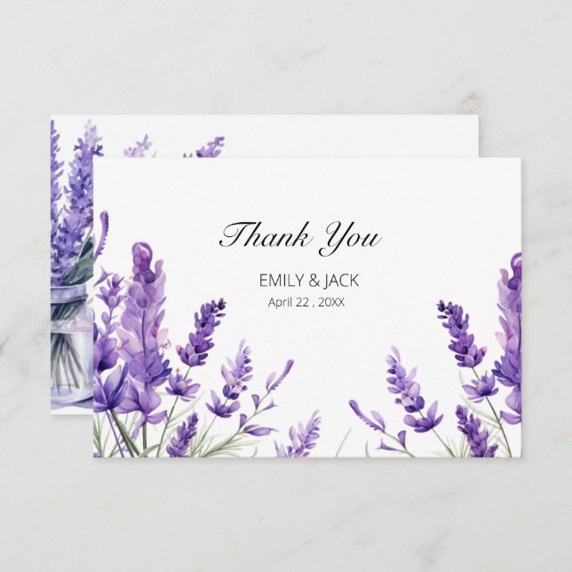 Spring Summer Lavender Floral Wedding Thank You Card (Front/Back)