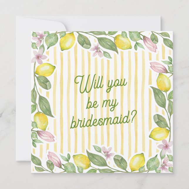 Spring Summer Lemon Bridesmaid Proposal Card (Front)