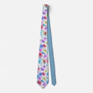 Spring Summer Pastel Floral Artwork Blue Men's Tie
