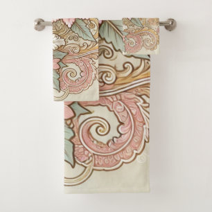 Spring Summer Pastel Indonesian Batik Floral Bath Towel Set