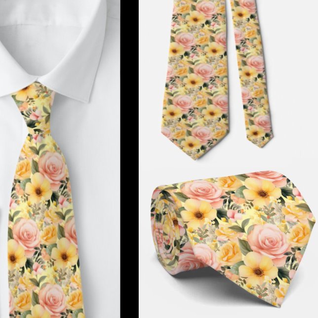 Spring Summer Pink and Yellow Floral Neck Tie (Creator Uploaded)