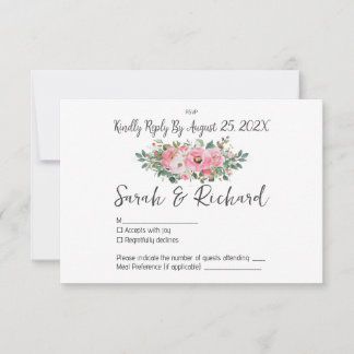 Spring Summer Pink Floral Watercolor Wedding RSVP Card