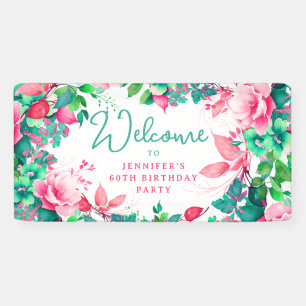 Spring Summer Watercolor Floral 60th Birthday  Banner