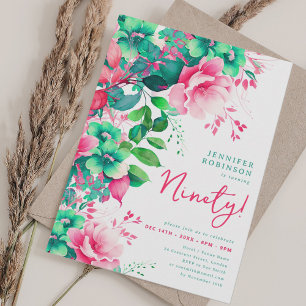 Spring Summer Watercolor Floral 90th Birthday Invitation