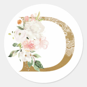 Spring summer wedding MONOGRAM D Classic Round Sticker