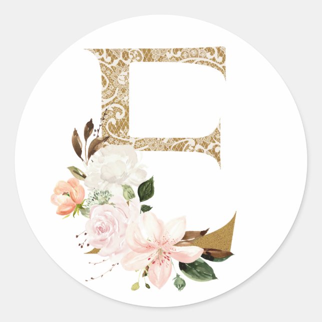 Spring summer wedding MONOGRAM  E Classic Round Sticker (Front)