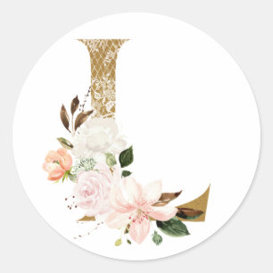 Spring summer wedding MONOGRAM L Classic Round Sticker