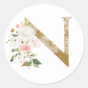 Spring summer wedding MONOGRAM N Classic Round Sticker