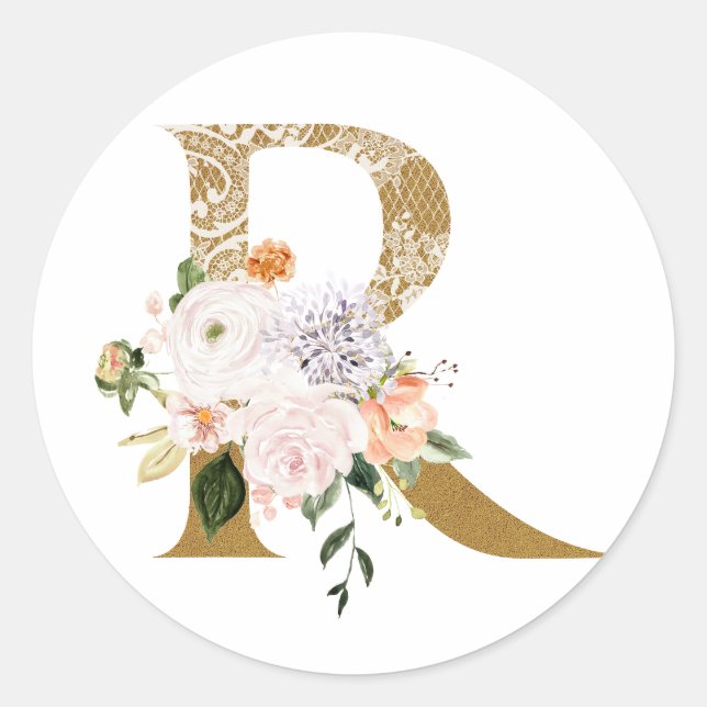Spring summer wedding MONOGRAM R Classic Round Sticker (Front)