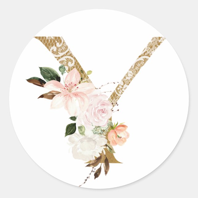Spring summer wedding MONOGRAM Y Classic Round Sticker (Front)
