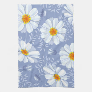 Spring Summer White Flower Blue Pattern Kitchen Towel