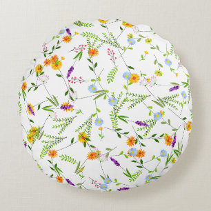 Spring Summer Wild flowers Round Pillow