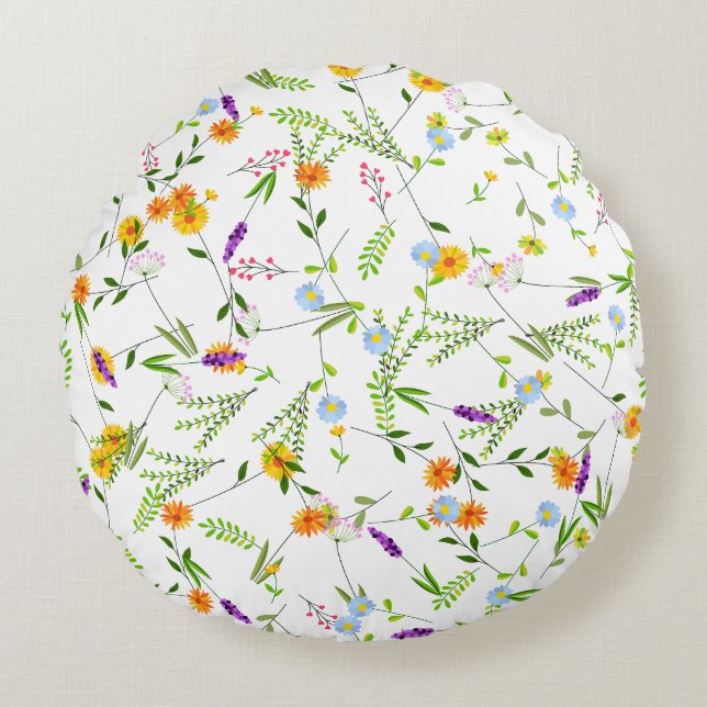 Spring Summer Wild flowers Round Pillow (Front)