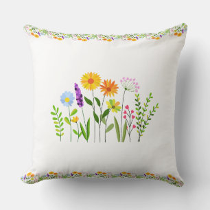 Spring Summer Wild flowers Throw Pillow