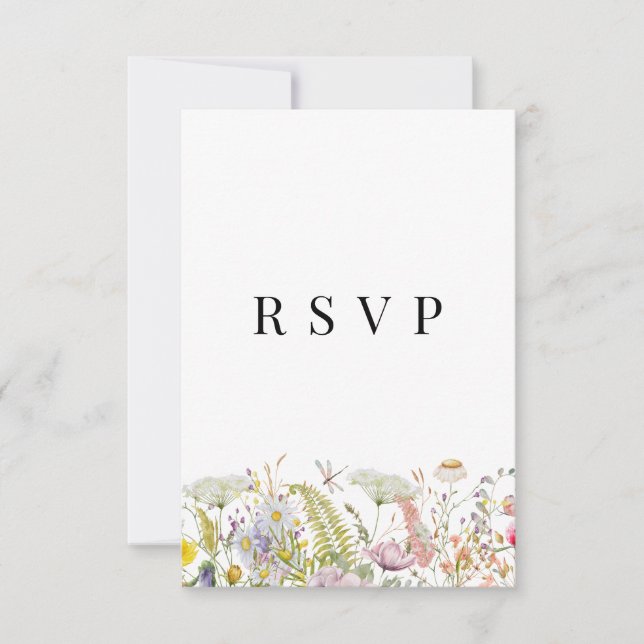 Spring Summer Wildflower Beige Boho RSVP Card (Front)