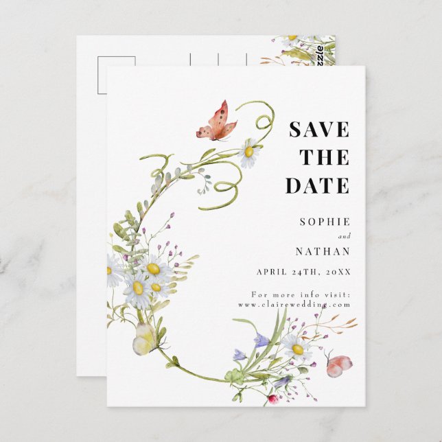 Spring Summer Wildflower Beige Boho Save the Date Postcard (Front/Back)