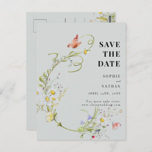 Spring Summer Wildflower Blush Blue Save the Date Postcard