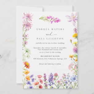 Spring Summer Wildflower   Colourful Floral Weddin Invitation