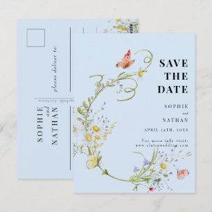 Spring Summer Wildflower Light Blue Save the Date Postcard